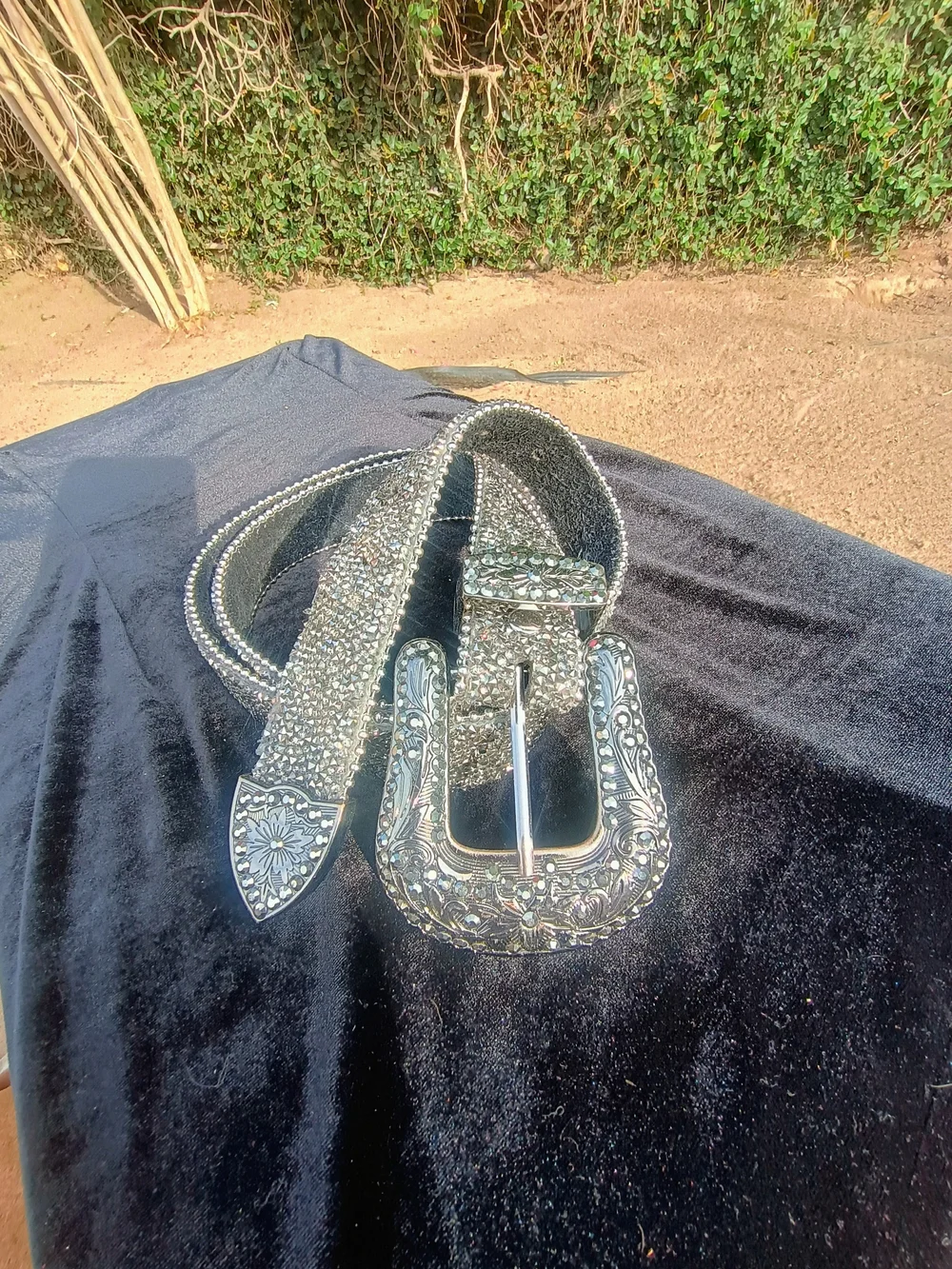 Embellished Silver Crystal Western Belt